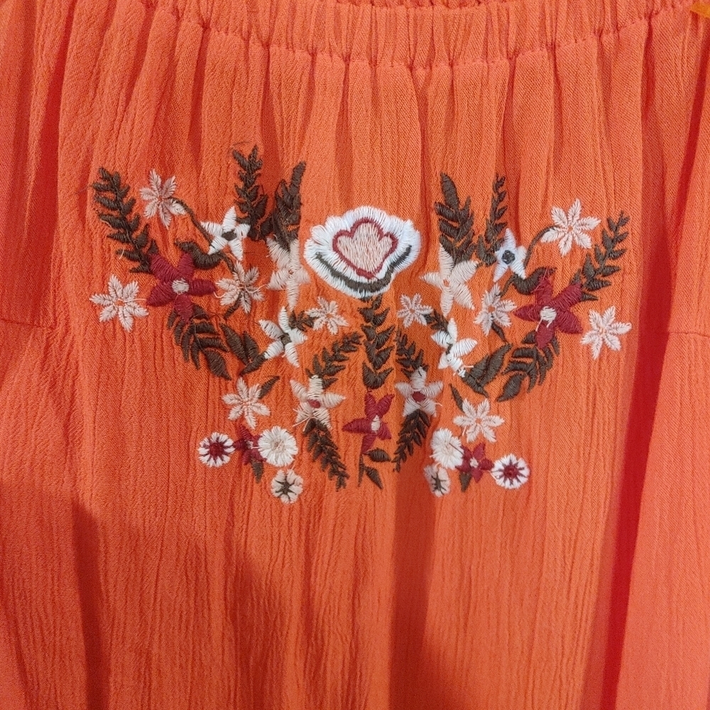 GUESS Presley Off Shoulder Embroidered Dress XS Fiesta Orange Boho Floral NWT - Picture 6 of 8